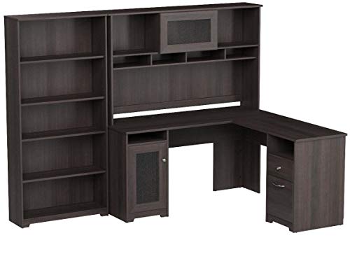 Cabot L Shaped Desk with Hutch and 5 Shelf Bookcase