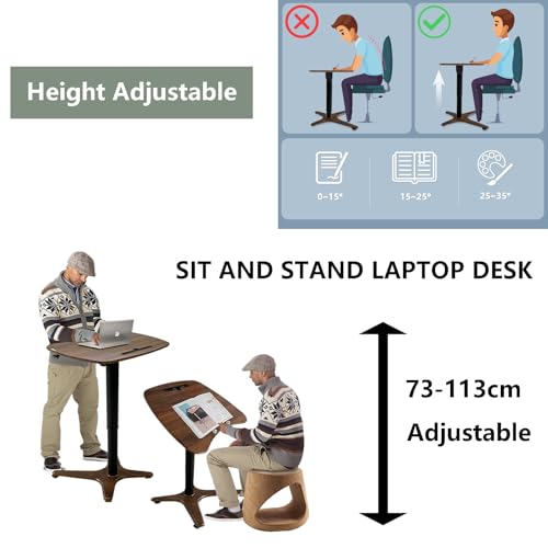 HGTRH Laptop Computer Cart with Wheels, Adjustable Rolling Bedside Table - Foldable & Mobile