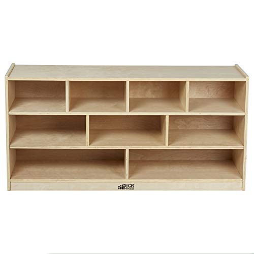 ECR4Kids-ELR-17202 Birch 9-Cubby School Classroom Block Storage Cabinet with Casters, Natural, 48" W
