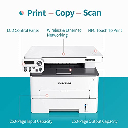 Laserjet Machine Printers All in One Monochrome Wireless Laser Printer Scanner Copier Black and White Multifunction Printer with Duplex 2-Sided Print&Copy 32ppm M6702DW(W1P78J) Pantum with TL-410
