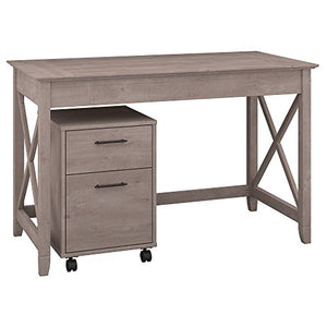 Bush Furniture Key West 48W Writing Desk with 2 Drawer Mobile File Cabinet in Washed Gray