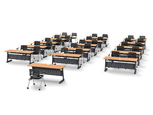 Team Tables Folding Training Meeting Seminar Classroom Tables with Power+USB Outlet - Model 5655 47pc Beech, Industrial Caster Z-Base, Modesty Panel, Shelf, Fold+Nest - Seating Included