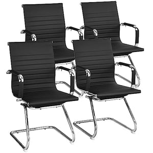 Tangkula Office Guest Chair Set of 4 - Heavy Duty Reception Chairs with Arm Sleeves & Sled Base