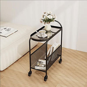 BinOxy Small Coffee Table with Wheels, 2-Tier Utility Rolling Cart Storage