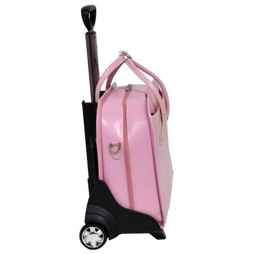 Mcklein, W Series, Willowbrook, Top Grain Cowhide Leather, 15" Leather Patented Detachable -Wheeled Ladies' Laptop Briefcase, Pink (94989)