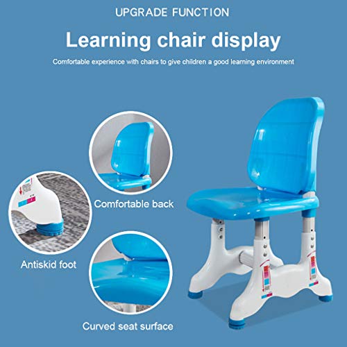 Student Desk and Chair Set - Height Adjustable Student Study Desk for Home Schooling with Storage Drawer/LED Light/Reading Board - Kids Interactive Workstation