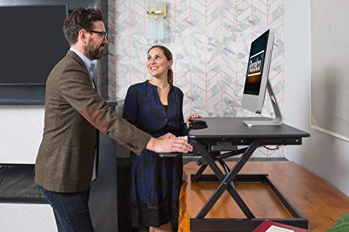 Rocelco 40" Large Height Adjustable Standing Desk Converter, Quick Sit Standup Dual Monitor Riser, Gas Spring Assist Computer Workstation, Retractable Keyboard Tray, (R DADRB-40), Black