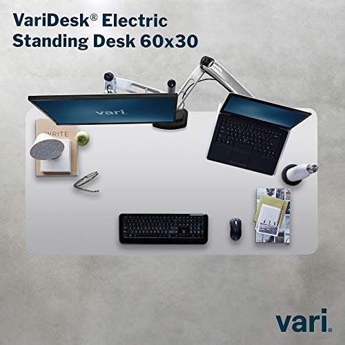 Vari Electric Standing Desk 60 (2019 Model) - Sit to Stand Desk - 3 Button Memory Settings - Includes Crossbar w/Cable Management Tray (60, White w/Crossbar)