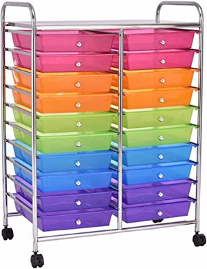 None Rolling Cart Storage Scrapbook Paper Studio Organizer - 20 Drawers, Multi Color Home Furniture