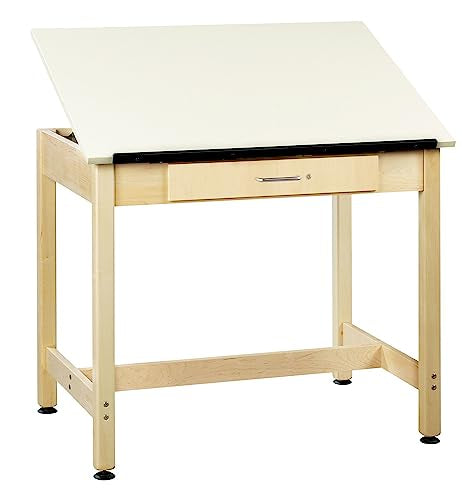 Diversified Woodcrafts Classroom Art/Drafting Table, 36"W x 24"D x 30"H, Adjustable Almond Laminate Top, Supply Drawer, Solid Maple Base, USA Made