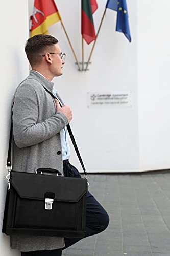 Mens Leather Briefcase Full Grain Leather Laptop Bag up to 17’’ Brown Attache Case - Time Resistance