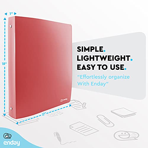 1 Inch Binders 3 Ring Red, 1” Soft Plastic Flexible Cover Round Ring with a Pocket Binder, Holds 175 Sheets, School Supplies Also Available in Purple, Pink, Green, Blue, Grey, 1 PK – by Enday