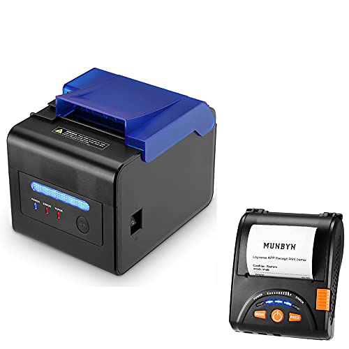 MUNBYN 3.1" Kitchen Printer, 80mm Thermal POS Receipt Printer with Sound Beeping Alarm and Auto Cutter, P067 USB RS232 Serial LAN Port,with Receitp Printer Bluetooth for Android Phone
