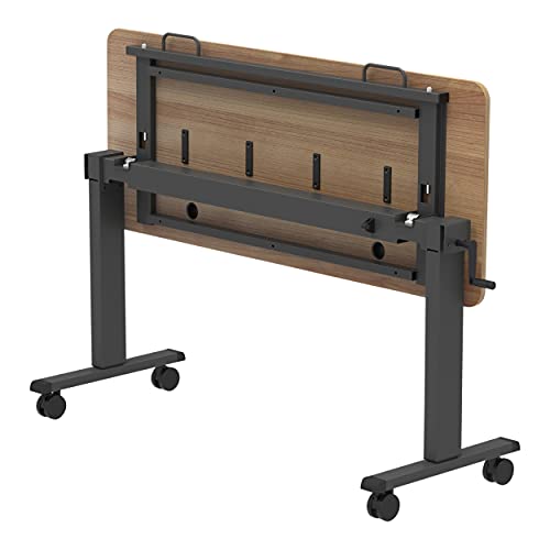 S Stand Up Desk Store Crank Adjustable Height Flip Top Rolling Table (Black Frame/Natural Walnut, 60")