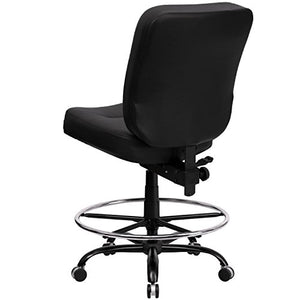 EMMA + OLIVER Big & Tall Black LeatherSoft Drafting Chair, 400 lb.