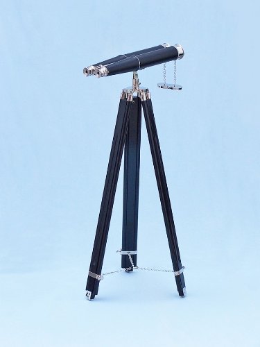 Floor Standing Admiral's Chrome/Leather Binoculars on stand 62" - Nautical