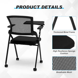 Menkxi 6 Pack Tablet Arm Chair with Caster Wheels, Mesh Nesting Stacking Black Folding Chair