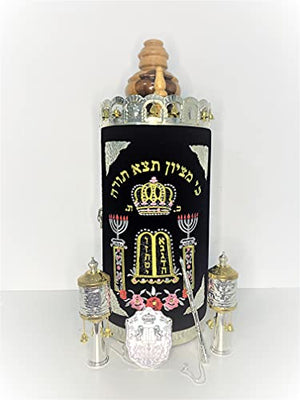 GORGEOUS BEAUTY&CARE Hand Made Sefer Torah Scroll Replica 19.5" Sefaradic Judaica - Rimonim and Yad