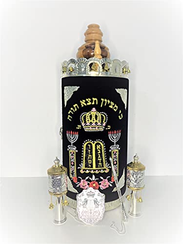 GORGEOUS BEAUTY&CARE Hand Made Sefer Torah Scroll Replica 19.5" Sefaradic Judaica - Rimonim and Yad