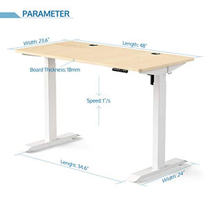 Electric Adjustable Height Standing Desks for Home Office, 48 x 24 Inches Splice Board, Sit Stand Computer Desk, White Frame/Oak Top