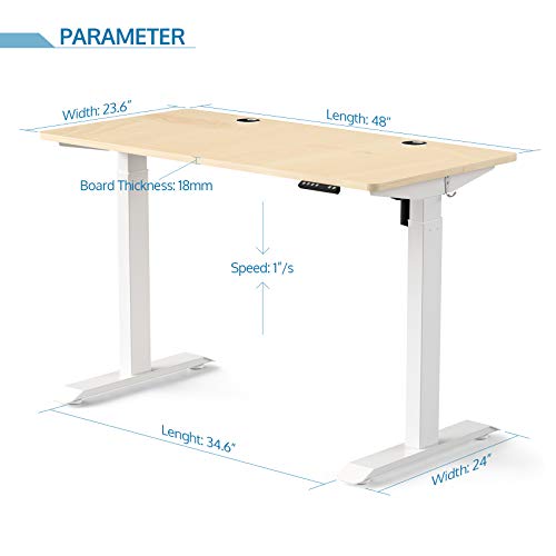 Electric Adjustable Height Standing Desks for Home Office, 48 x 24 Inches Splice Board, Sit Stand Computer Desk, White Frame/Oak Top