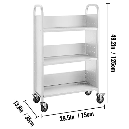 VEVOR Library Cart, 200LBS Rolling Book Cart with Lockable Wheels, White