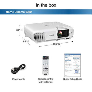 Epson Home Cinema 1080 3LCD 1080p Projector, 3400 Lumens, Built-in Speaker, Dual HDMI - White