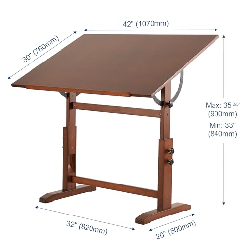 VISWIN Extra-Large Artist Drafting Table 30" x 42", Adjustable Height & Angle, Solid Pine Wood, Art Table for Adults
