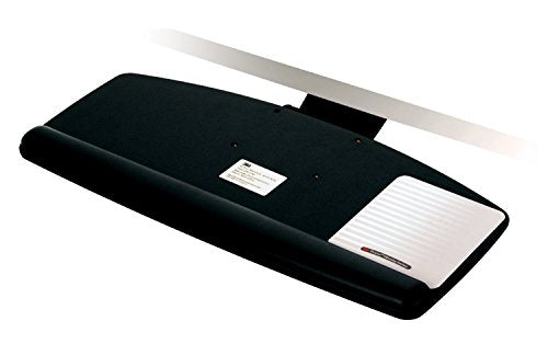 3M Keyboard Tray, Simply Turn Knob to Adjust Height and Tilt, Sturdy Tray Includes Gel Wrist Rest and Precise Mouse Pad, Swivels Side to Side and Stores Under Desk, 17" Track, Black (AKT60LE)