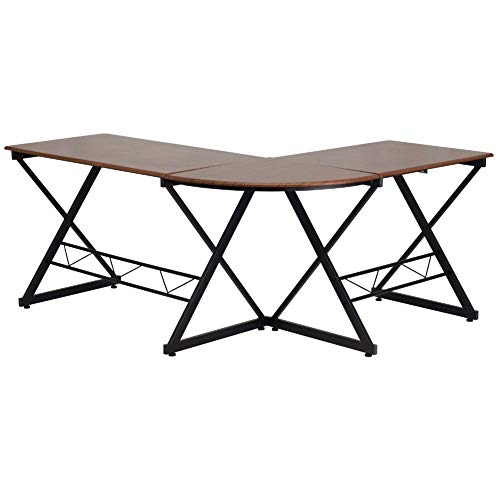 Flash Furniture Teakwood Laminate L-Shape Computer Desk with Pull-Out Keyboard Tray