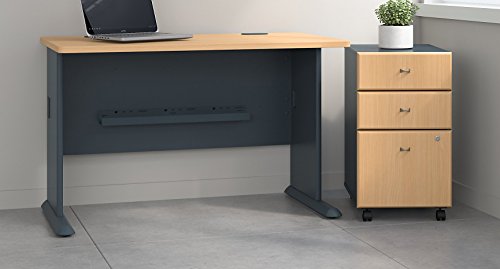 Bush Business Furniture Series A 48W Desk with Mobile File Cabinet in Beech and Slate