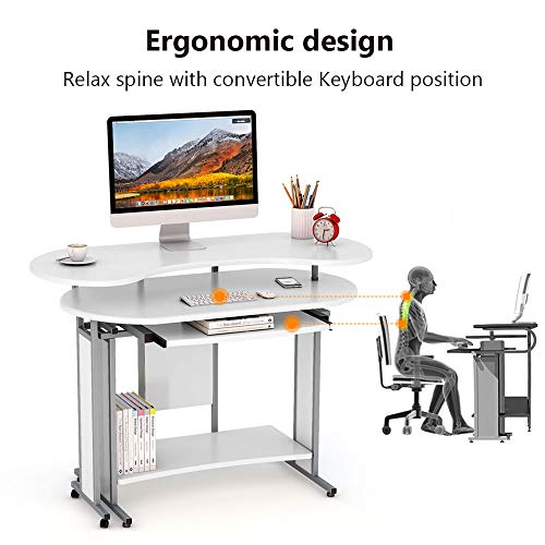 L-Shaped Computer Desk, LITTLE TREE Rotating Corner Desk & Modern Office Study Workstation, for Home Office or Living Room (White)