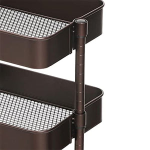 None 3-Tier Metal Rolling Cart Utility Cart with Adjustable Shelves - Brown, 43 x 35 x 73.5cm