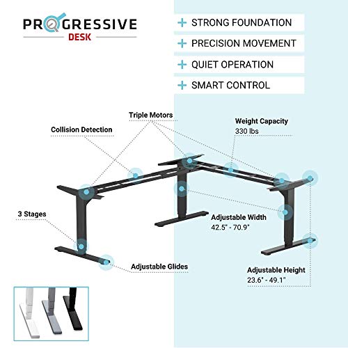PROGRESSIVE AUTOMATIONS Desk L Shaped Standing Desk 78"" x60, Corner Standing Desk Adjustable Height, sit Stand Home Office Desk Electric - Corner Ryzer, Silver ash, Black Frame