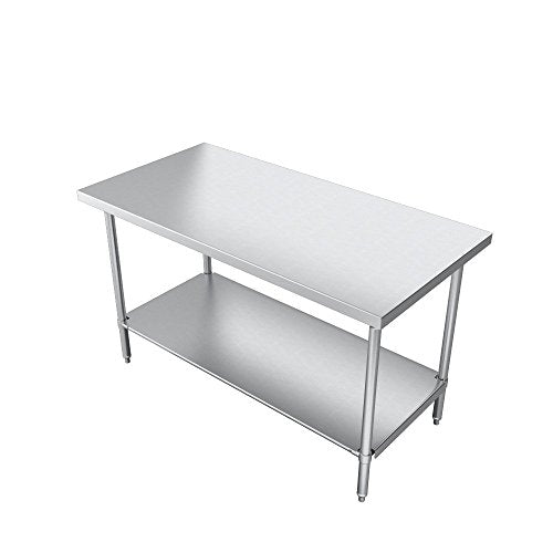 Elkay Foodservice Chef's Choice Work Table, 30"X72" OA, 36" Working Height, Flat Top, Stainless Undershelf, Turned Down Table Edge, Stainless Legs With Adjustable 1" Feet, 16 Gauge 300 Series Stainless Steel, NSF Certified