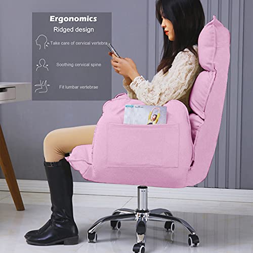 [𝐔𝐒 𝐢𝐧 𝐬𝐭𝐨𝐜𝐤] Sofa Computer Office Gaming Chair with Side Pocket Adjustable Height, High Backrest Angle, Modern Style(Pink)