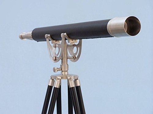 Hampton Nautical ST-0148-BN-L Floor Standing Brushed Nickel with Leather Anchormaster 65"-Ship Nautical Telescope