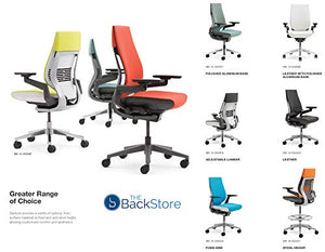 Steelcase Gesture Office Desk Chair with Headrest in Elmosoft Genuine Mica L114 Leather - High Black Frame