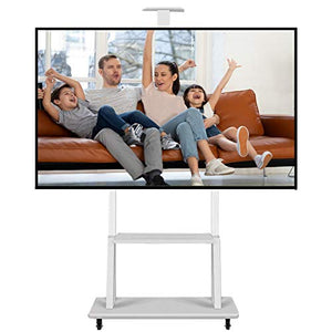 Generic Universal TV Stand for 32-70 Inch TVs - White, Adjustable Height, Rolling Floor Trolley Cart with AV Camera Shelf - 100kg Capacity