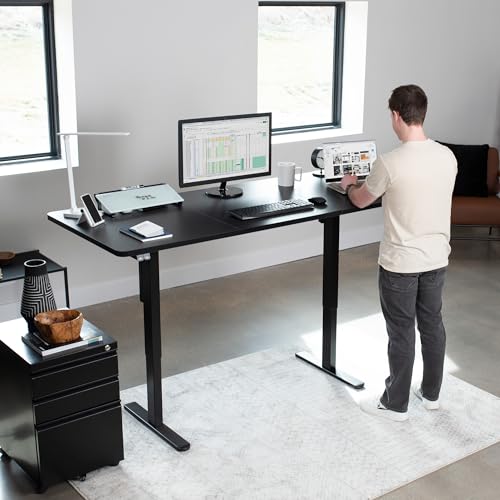 VIVO Electric Height Adjustable Stand Up Desk 71x30 - Black Table Top, Black Frame