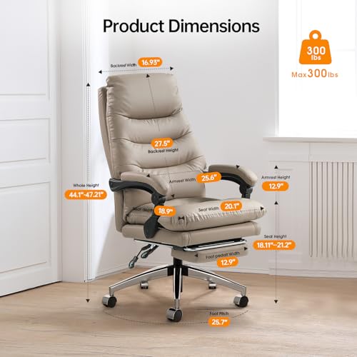 SOFTREST Ergonomic Executive Office Chair with Foot Rest - High Back, Reclining, Pu-Leather, Khaki