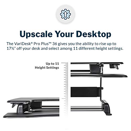 VariDesk Pro Plus 36 by Vari – Dual Monitor Standing Desk Converter – Work or Home Office Sit to Stand Desk – 11 Height Adjustable Settings with Spring Loaded Lift – No Assembly Required