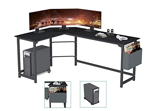 SZXKT L Shaped Desk Home Office Corner Desk 67" Computer Table Sturdy Gaming Desk Wooden Table Workstation Reversible Modern Simple Multi-Usage Desk with Storage Bag Space-Saving Writing Desk（Black）