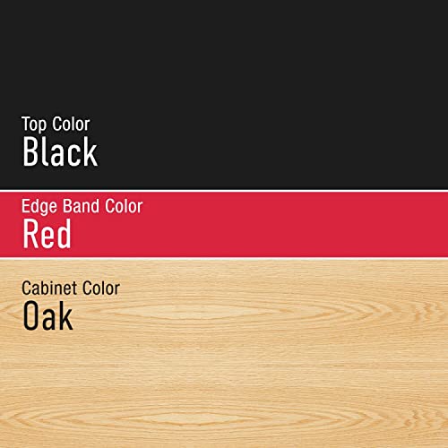 Diversified Woodcrafts Mobile Collaboration School Workstation, 60"x60"x30", Wave Design, Black Top, Red Edge, Oak, 2 Cabinets, Makerspace, Art Classroom