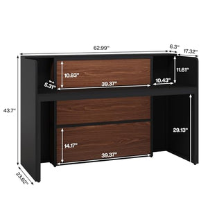 Tribesigns Reception Desk with LED Lights, 63 Inches Front Counter Table (Black&Brown)