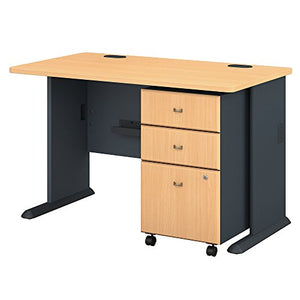 Bush Business Furniture Series A 48W Desk with Mobile File Cabinet in Beech and Slate