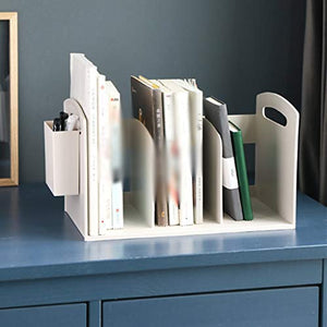 WASHLA Desktop Bookshelf File Rack with Pen Holder Box (Color: D)