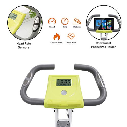 leikefitness LEIKE X Bike Ultra-Quiet Folding Exercise Bike, Magnetic Upright Bicycle with Heart Rate,LCD Monitor and easy to assemble 2200 (YELLOW)