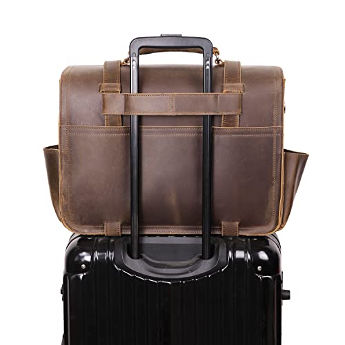 Polare Full Grain Leather 16'' Briefcase Shoulder Messenger Bag Fit 14-15.6'' Laptop Case For Men