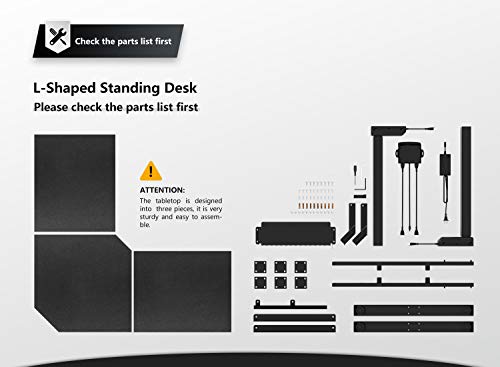 FEZIBO L-Shaped Electric Standing Desk, 48 Inches Height Adjustable Corner Desk, Full Sit Stand Home Office Table with Splice Board, Black Frame/Black Top